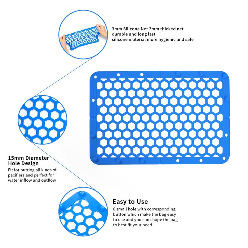 REVEX Silicone Dishwasher Bag,Dishwasher Basket for Baby Items,Baby Bottle Dishwasher Baskets with Adjustable Sizing for Small Parts,Nipples,Pacifiers and Toy Accessories.(Blue),11.8" x 7.9" - Image 3